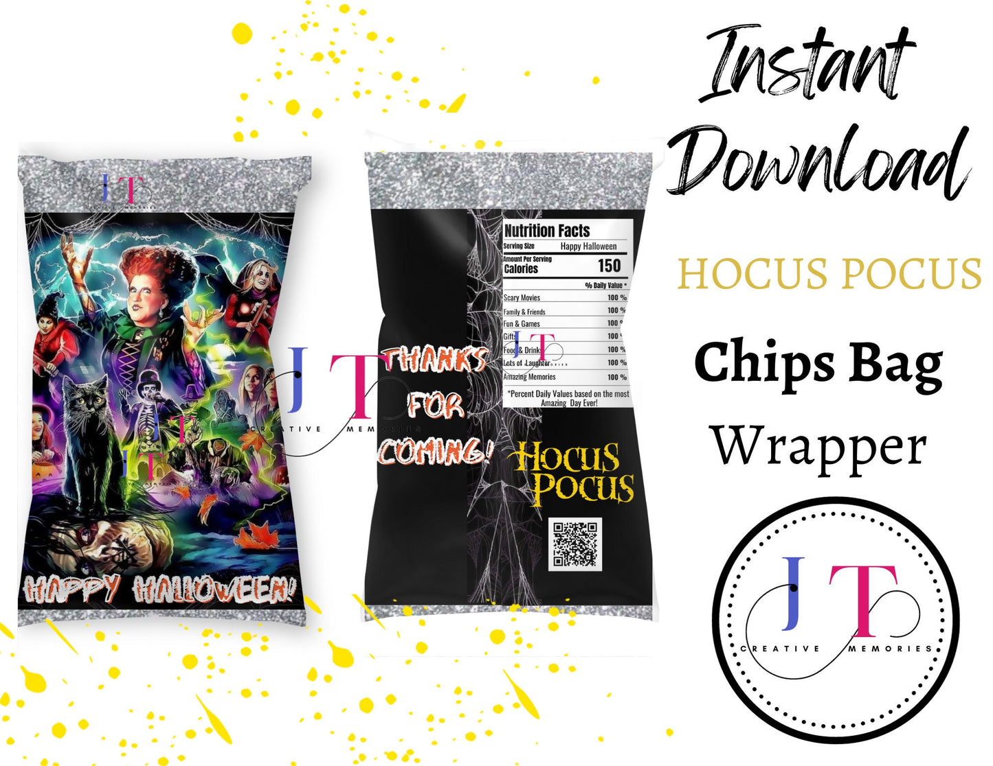 Hocus Pocus Halloween Digital Chip Bags, Hocus PocusParty Favor, Hocus Pocus Snacks Wrapper, Hocus Pocus Chips Wrapper