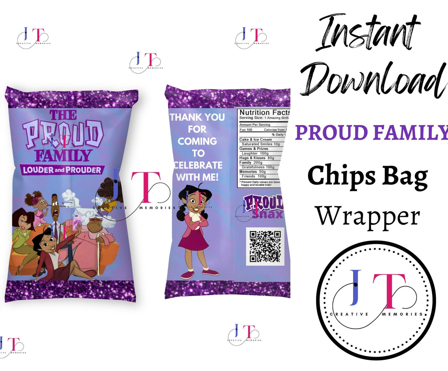 Proud Family Louder and Prouder Party Favor Chips Wrapper, Penny Proud chips label, Proud Snax Chip bags, Personalized Birthday Labels