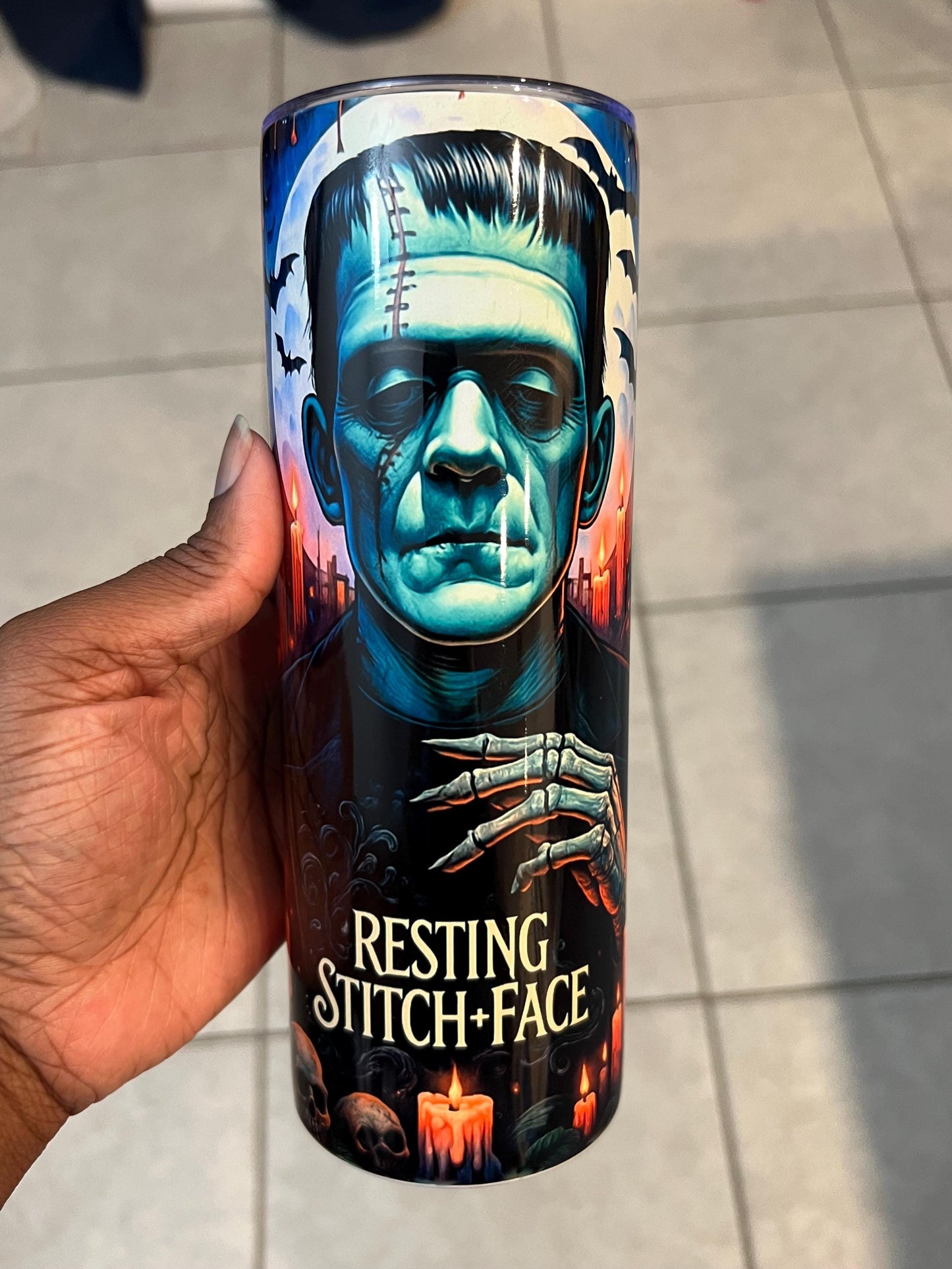 Frankenstein Resting stitch face 20 oz Inspired Tumbler
