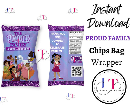 Proud Family Louder and Prouder Party Favor Chips Wrapper, Penny Proud chips label, Proud Snax Chip bags, Personalized Birthday Labels